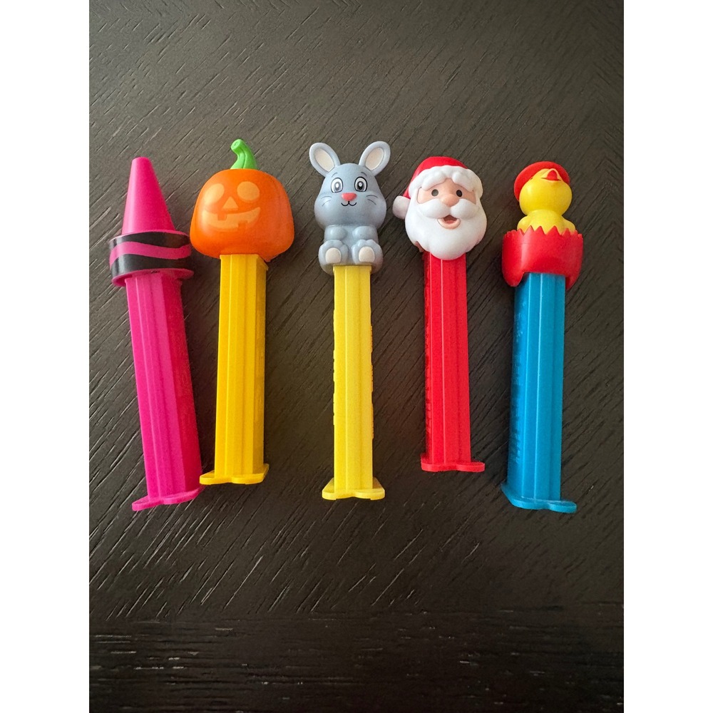 Pez Dispensers Lot of 5 Santa Pumpkin Bunny Crayon Chick Holiday Collection
